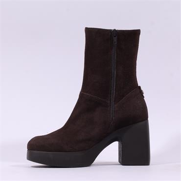 Wonders Lady Platform Block Heel Boot - Brown Suede